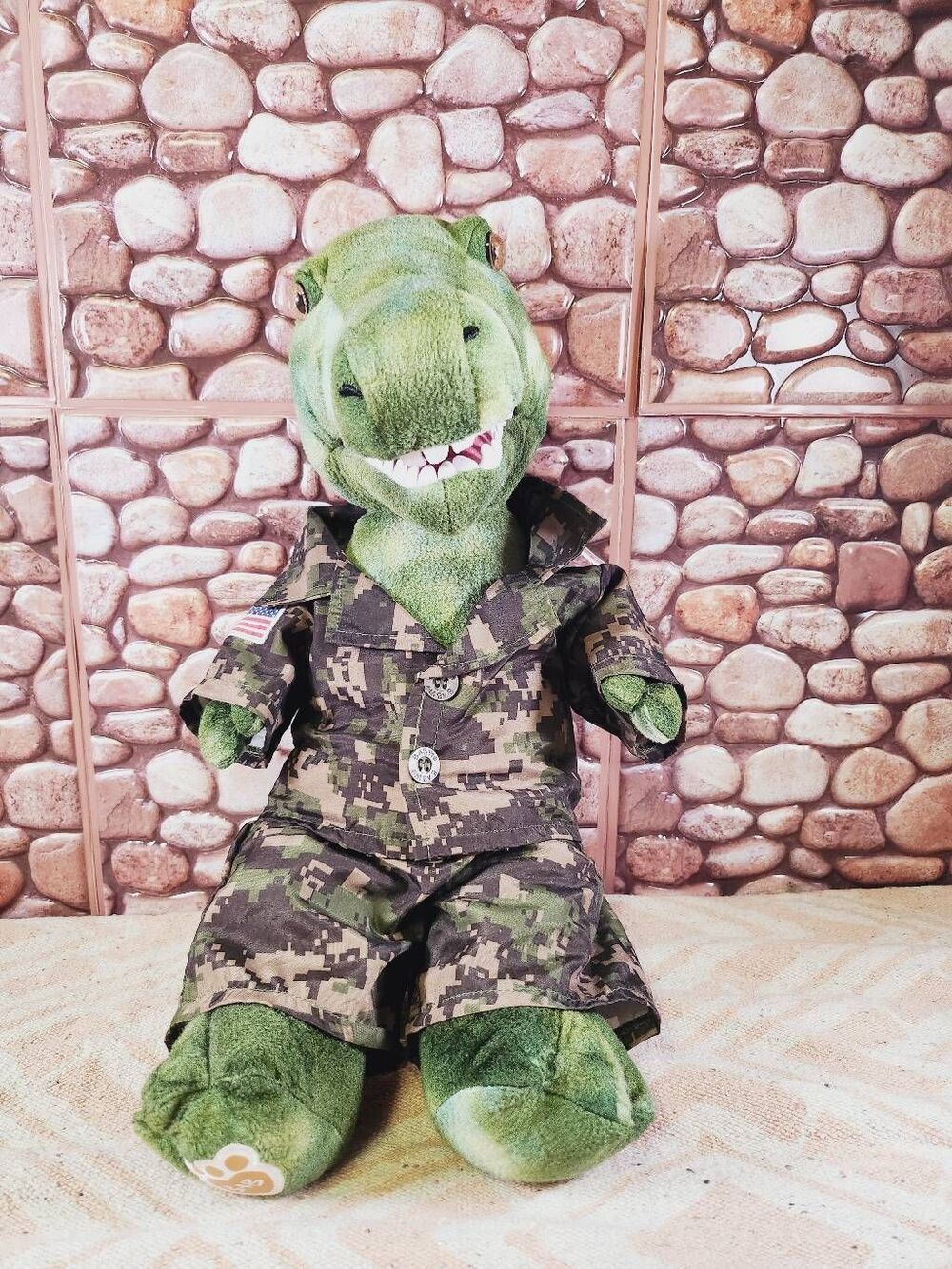 Build A Bear T-Rex Dinosaur Green Camouflage Plush With Military Outfit #A96